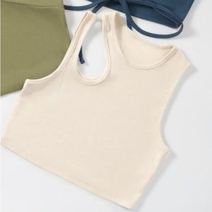 SHEIN Rib Knit Crop Top- Cream/White